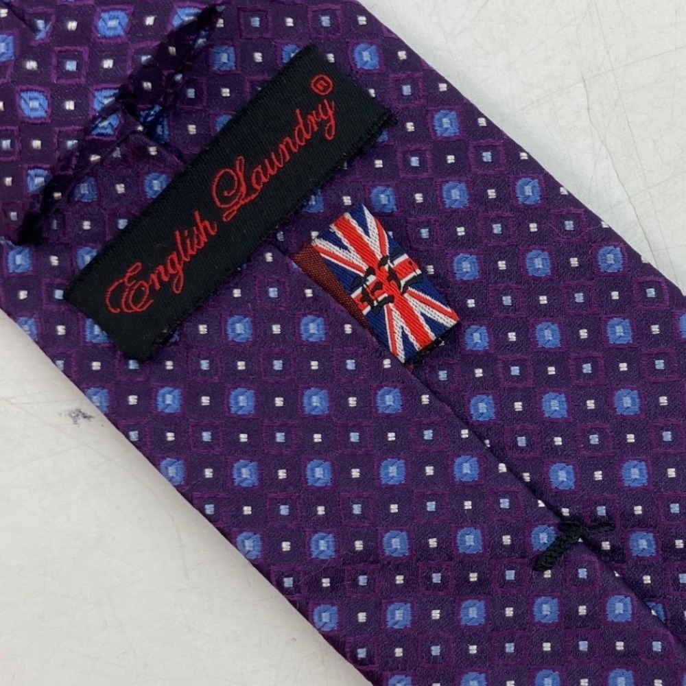 English Laundry Necktie Mens OS Purple Geometric Silk Medallion Tie 57"X3" - Picture 4 of 4